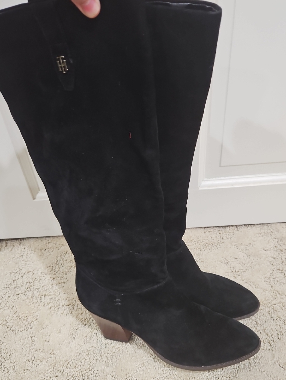 Tommy Hilfiger Black Suede Over-the-Knee Block Heel Boots - Picture 5 of 6